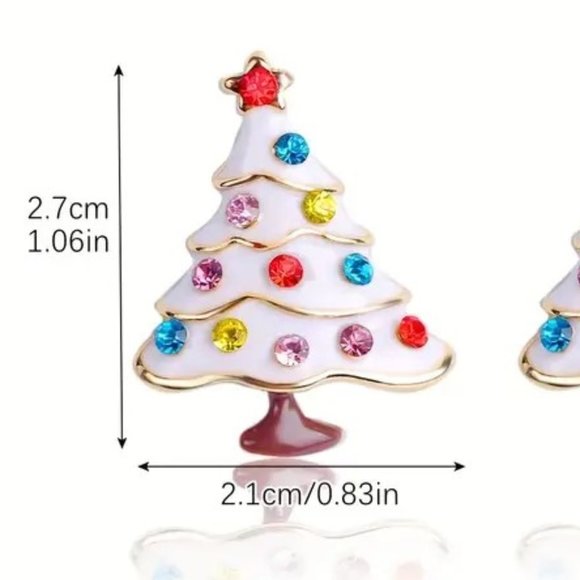 Earrings Christmas Tree Enamel Rhinestones Stylish Winter Holiday Sparkle Glam - Picture 2 of 2